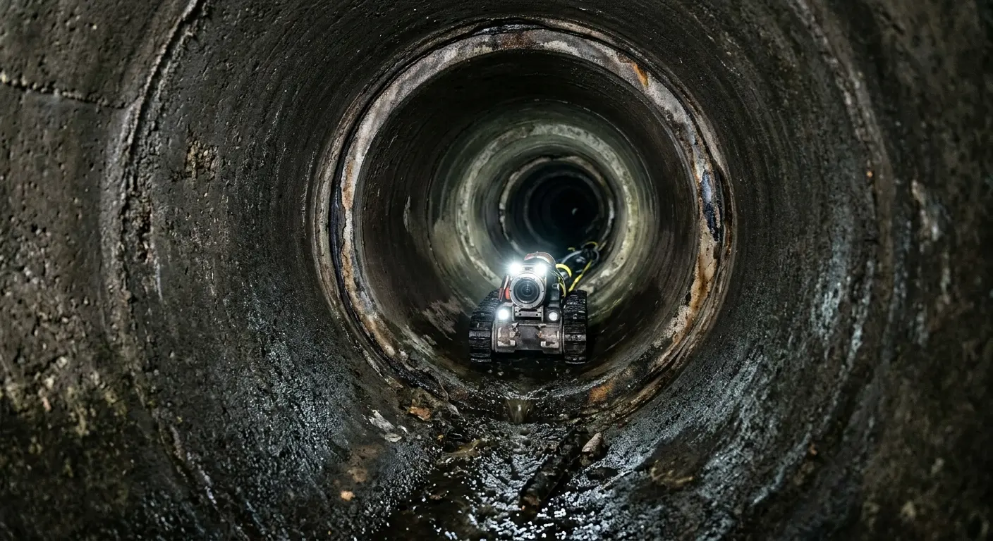 Robotic sewer camera inspecting pipe interior for Sewer Line Repair in Oroville East